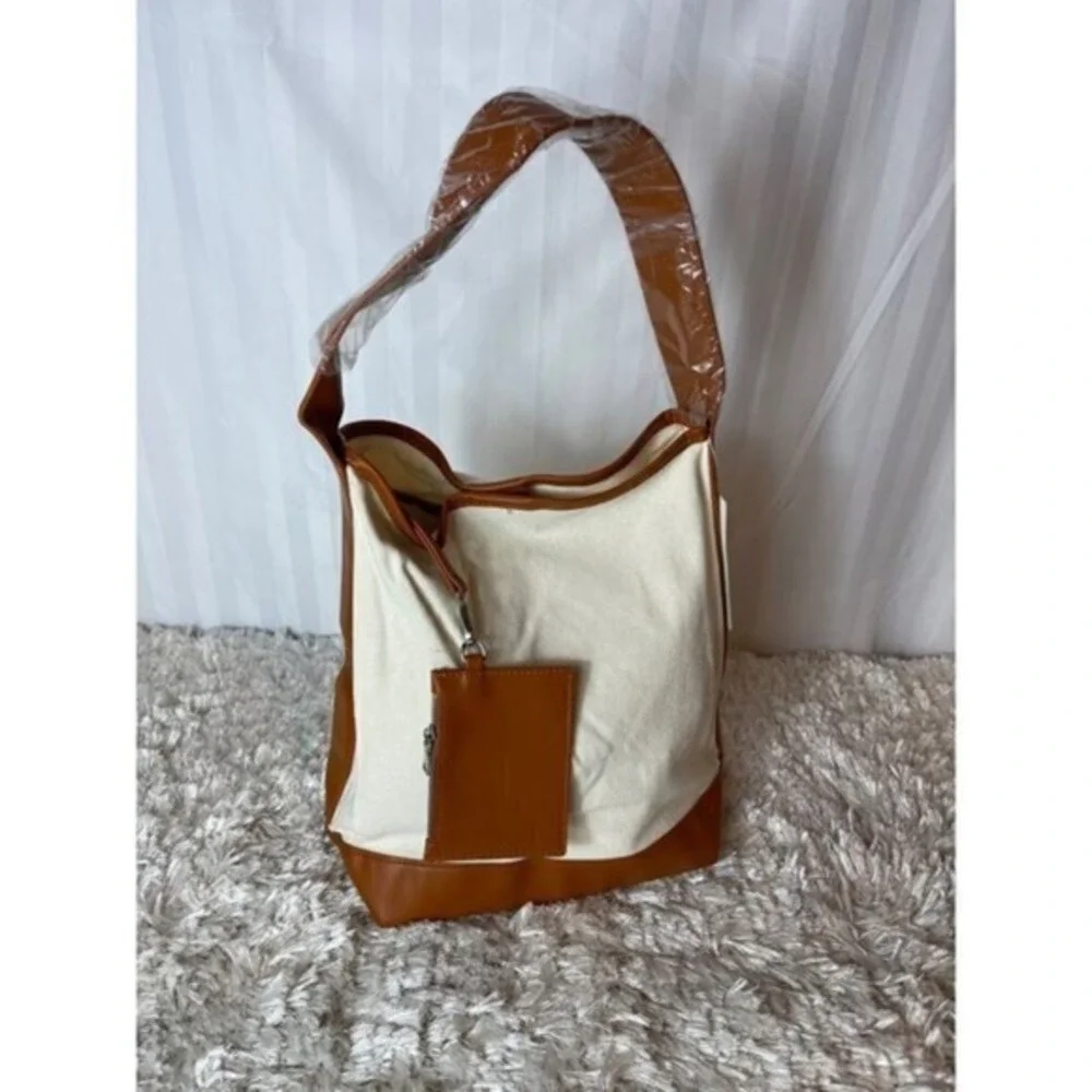 Cupshe Two Tone Hobo Canvas‎ Bag Beige and Brown Coin-Card Purse included
